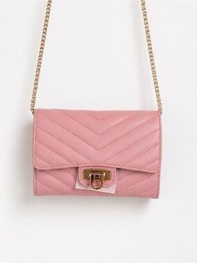 Quilted Pink Leather Crossbody Clutch with Gold Turn-Lock